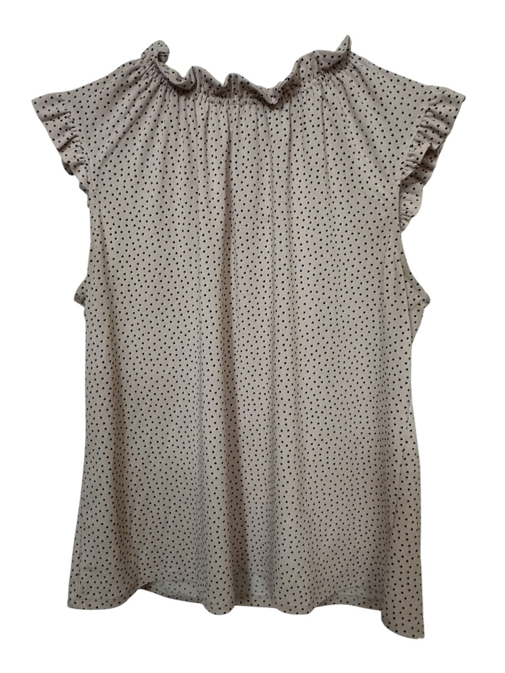 Adriana Papell Heart Polka Dots Cream Women’s L Ruffle Neck Sleeveless Top